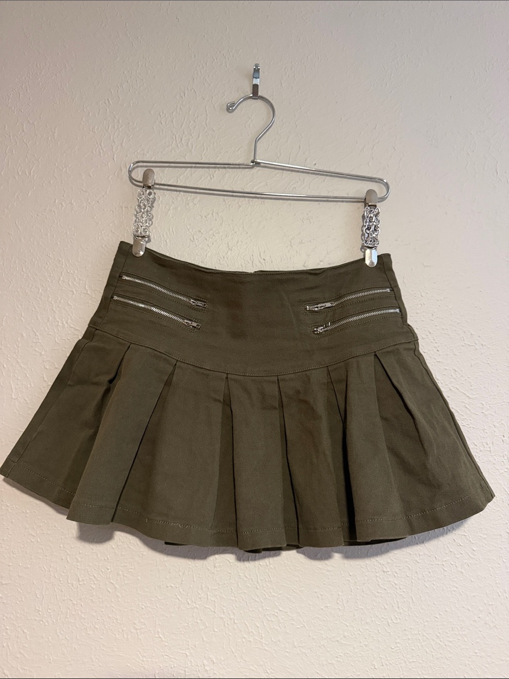 Olive Green Pleated Mini Skirt with under shorts